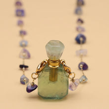 Load image into Gallery viewer, 1pc Square Natural Stone Fluorite Perfume Bottle Pendants For Necklace Reiki Essential Oil Diffuser Bottle Charm Women Necklace
