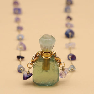 1pc Square Natural Stone Fluorite Perfume Bottle Pendants For Necklace Reiki Essential Oil Diffuser Bottle Charm Women Necklace