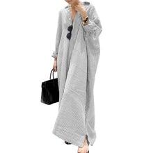 Load image into Gallery viewer, Autumn New Striped Women&#39;s Long Dress V-neck  Sleeves Loose Dress Home Wear Loose
