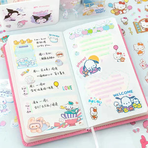 100Sheet /Box Sanrio Combo Stickers Kawaii Kulomi Melody Cinnamoroll Handbook Material Decoration DIY Stickers Kids Toys