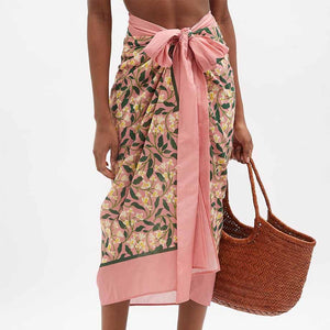 Pink  Floral Print Set Cover Up Two Pieces