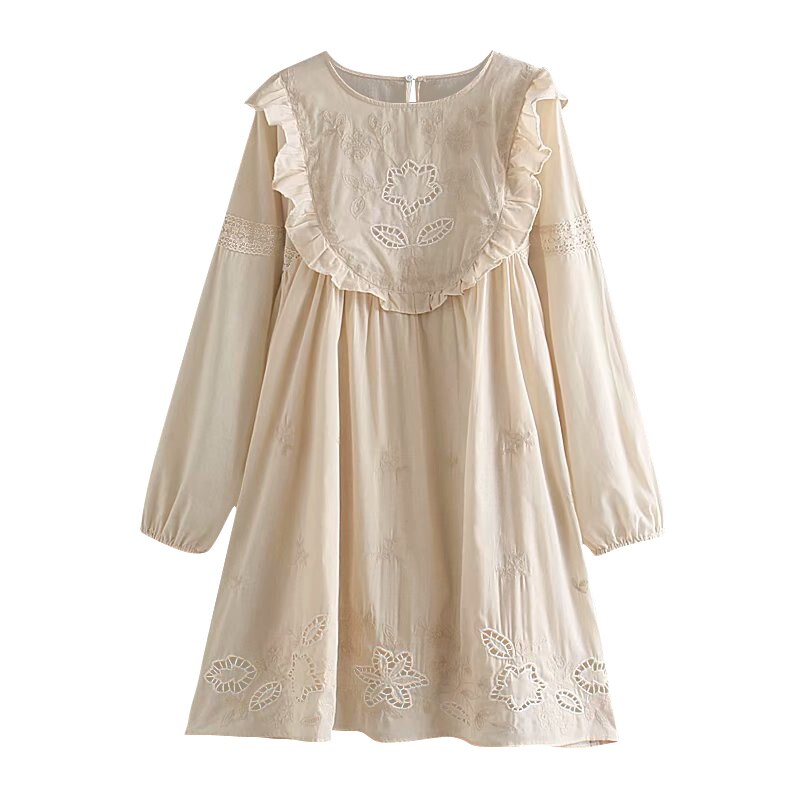 Ruffle Cotton Embroidery Mini Dress