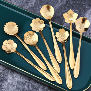 8Pcs Flower Spoon Set Small Teaspoon  Coffee Spoon