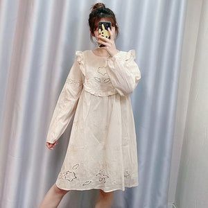 Ruffle Cotton Embroidery Mini Dress