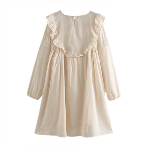Ruffle Cotton Embroidery Mini Dress