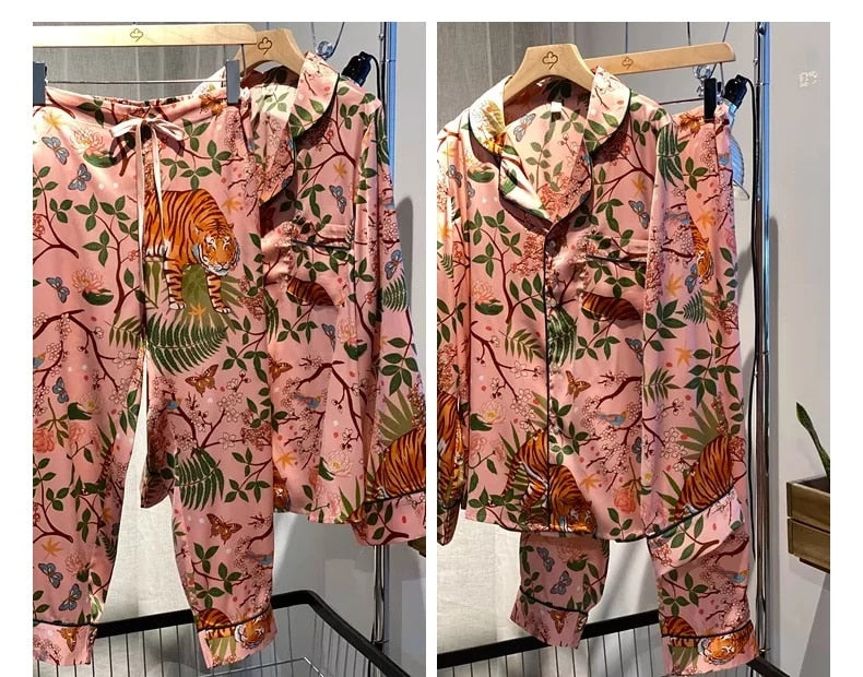 Jungle Tiger Imitation Silk Pajamas