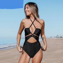 Load image into Gallery viewer, Black One-piece Swimsuit Beachwear
