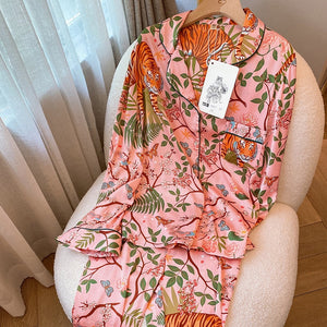 Jungle Tiger Imitation Silk Pajamas