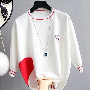 Red and white Love Knitted T Shirt