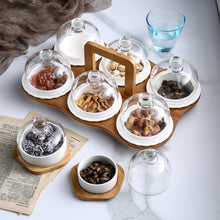 Load image into Gallery viewer, Isabella collection Ceramic Dessert Bowl ,Oven Baking Bowl with Glass Cover ,Pudding Cup Separation Fruit Plate Creative Snack Storage Box
