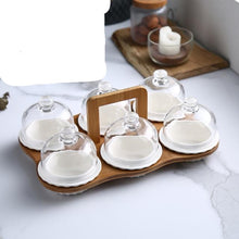 Load image into Gallery viewer, Isabella collection Ceramic Dessert Bowl ,Oven Baking Bowl with Glass Cover ,Pudding Cup Separation Fruit Plate Creative Snack Storage Box
