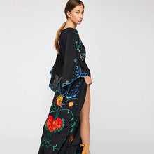 Load image into Gallery viewer, Jastie Embroidered Women Maxi Dress V-Neck Batwing Sleeve Loose Plus Size Summer Dresses Drawstring Waist Boho Beach Vestidos
