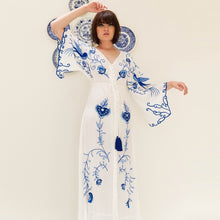 Load image into Gallery viewer, Jastie Embroidered Women Maxi Dress V-Neck Batwing Sleeve Loose Plus Size Summer Dresses Drawstring Waist Boho Beach Vestidos

