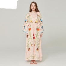 Load image into Gallery viewer, Jastie Embroidered Women Maxi Dress V-Neck Batwing Sleeve Loose Plus Size Summer Dresses Drawstring Waist Boho Beach Vestidos
