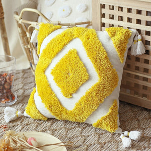 Cushion Cover 45x45cm Moroccan Style Tuft Tassels Handmade Decoration Pillow Cover Diamond Ivory Pink Blue Yellow For Sofa Bed