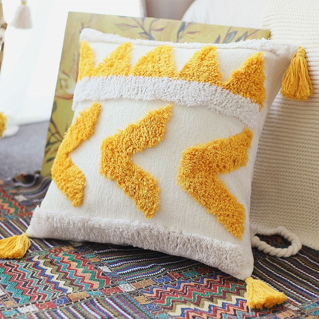 Moroccan Style Cushion Cover45x45cm/30x50cm Yellow Arrow Tuft Tassels Handmade Decoration Pillow Cover Sofa Bed