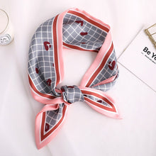 Load image into Gallery viewer, Sweet Love Print Women Small Silk Scarf Handle Bag Ribbons Female Head Scarves Sharp angle Green  90*10cm
