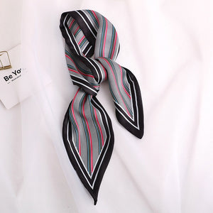 Sweet Love Print Women Small Silk Scarf Handle Bag Ribbons Female Head Scarves Sharp angle Green  90*10cm