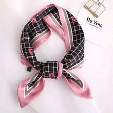 Load image into Gallery viewer, Sweet Love Print Women Small Silk Scarf Handle Bag Ribbons Female Head Scarves Sharp angle Green  90*10cm
