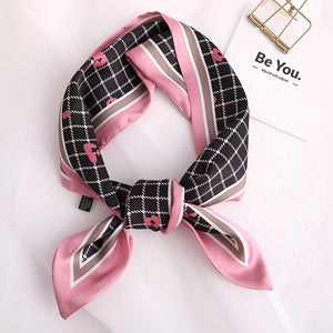 Sweet Love Print Women Small Silk Scarf Handle Bag Ribbons Female Head Scarves Sharp angle Green  90*10cm