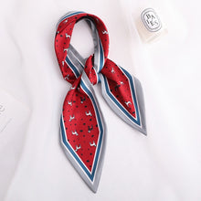 Load image into Gallery viewer, Sweet Love Print Women Small Silk Scarf Handle Bag Ribbons Female Head Scarves Sharp angle Green  90*10cm
