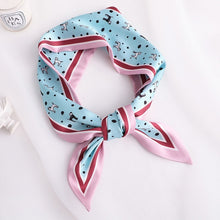 Load image into Gallery viewer, Sweet Love Print Women Small Silk Scarf Handle Bag Ribbons Female Head Scarves Sharp angle Green  90*10cm
