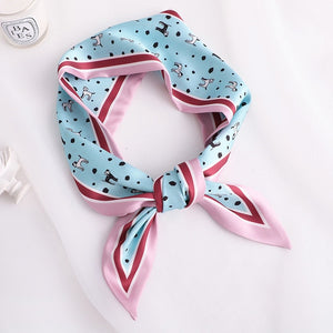 Sweet Love Print Women Small Silk Scarf Handle Bag Ribbons Female Head Scarves Sharp angle Green  90*10cm