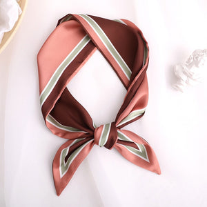 Sweet Love Print Women Small Silk Scarf Handle Bag Ribbons Female Head Scarves Sharp angle Green  90*10cm