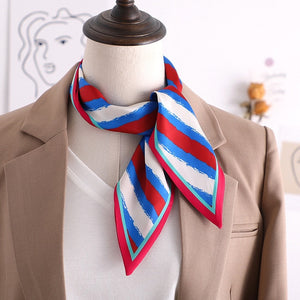Sweet Love Print Women Small Silk Scarf Handle Bag Ribbons Female Head Scarves Sharp angle Green  90*10cm
