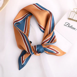Sweet Love Print Women Small Silk Scarf Handle Bag Ribbons Female Head Scarves Sharp angle Green  90*10cm