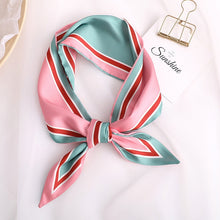 Load image into Gallery viewer, Sweet Love Print Women Small Silk Scarf Handle Bag Ribbons Female Head Scarves Sharp angle Green  90*10cm

