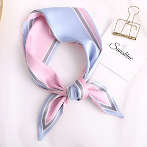 Sweet Love Print Women Small Silk Scarf Handle Bag Ribbons Female Head Scarves Sharp angle Green  90*10cm