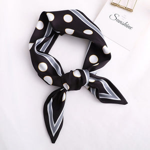 Sweet Love Print Women Small Silk Scarf Handle Bag Ribbons Female Head Scarves Sharp angle Green  90*10cm