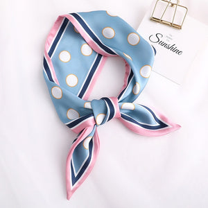 Sweet Love Print Women Small Silk Scarf Handle Bag Ribbons Female Head Scarves Sharp angle Green  90*10cm