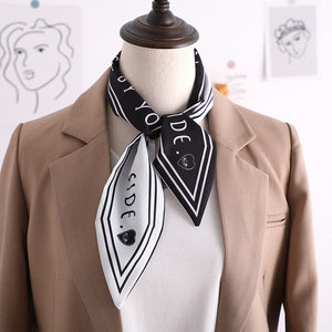 Sweet Love Print Women Small Silk Scarf Handle Bag Ribbons Female Head Scarves Sharp angle Green  90*10cm