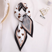 Load image into Gallery viewer, Sweet Love Print Women Small Silk Scarf Handle Bag Ribbons Female Head Scarves Sharp angle Green  90*10cm
