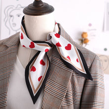 Load image into Gallery viewer, Sweet Love Print Women Small Silk Scarf Handle Bag Ribbons Female Head Scarves Sharp angle Green  90*10cm
