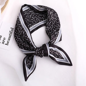 Sweet Love Print Women Small Silk Scarf Handle Bag Ribbons Female Head Scarves Sharp angle Green  90*10cm