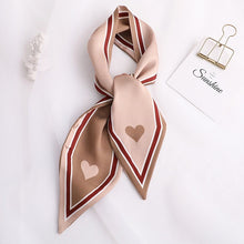Load image into Gallery viewer, Sweet Love Print Women Small Silk Scarf Handle Bag Ribbons Female Head Scarves Sharp angle Green  90*10cm
