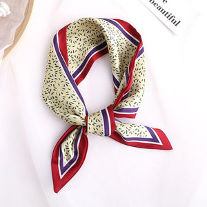 Sweet Love Print Women Small Silk Scarf Handle Bag Ribbons Female Head Scarves Sharp angle Green  90*10cm