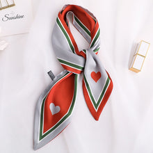 Load image into Gallery viewer, Sweet Love Print Women Small Silk Scarf Handle Bag Ribbons Female Head Scarves Sharp angle Green  90*10cm
