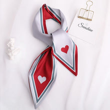 Load image into Gallery viewer, Sweet Love Print Women Small Silk Scarf Handle Bag Ribbons Female Head Scarves Sharp angle Green  90*10cm
