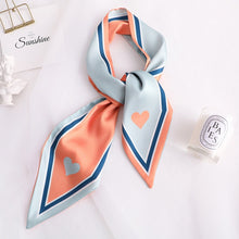 Load image into Gallery viewer, Sweet Love Print Women Small Silk Scarf Handle Bag Ribbons Female Head Scarves Sharp angle Green  90*10cm
