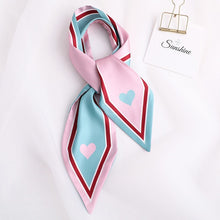Load image into Gallery viewer, Sweet Love Print Women Small Silk Scarf Handle Bag Ribbons Female Head Scarves Sharp angle Green  90*10cm
