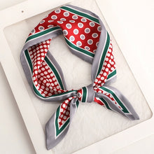 Load image into Gallery viewer, Sweet Love Print Women Small Silk Scarf Handle Bag Ribbons Female Head Scarves Sharp angle Green  90*10cm
