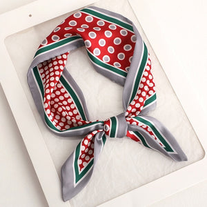 Sweet Love Print Women Small Silk Scarf Handle Bag Ribbons Female Head Scarves Sharp angle Green  90*10cm