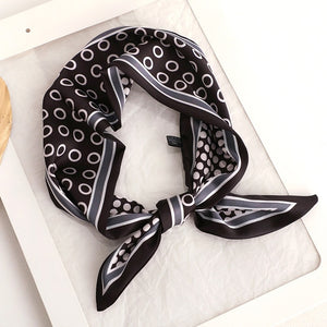 Sweet Love Print Women Small Silk Scarf Handle Bag Ribbons Female Head Scarves Sharp angle Green  90*10cm