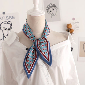 Sweet Love Print Women Small Silk Scarf Handle Bag Ribbons Female Head Scarves Sharp angle Green  90*10cm
