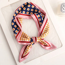 Load image into Gallery viewer, Sweet Love Print Women Small Silk Scarf Handle Bag Ribbons Female Head Scarves Sharp angle Green  90*10cm
