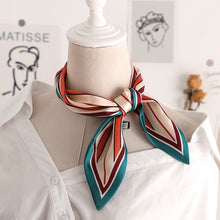Load image into Gallery viewer, Sweet Love Print Women Small Silk Scarf Handle Bag Ribbons Female Head Scarves Sharp angle Green  90*10cm
